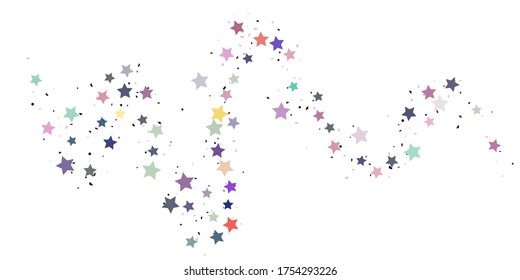 Starry Confetti. Multicolored random stars confetti background. Bright design template. Vector pattern with colored stars. Suitable for your design, cards, invitations, gift, VIP.