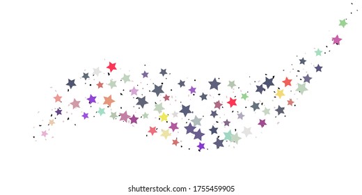 Starry Confetti. Multicolored random stars confetti background. Bright design template. Vector pattern with colored stars. Suitable for your design, cards, invitations, gift, VIP.