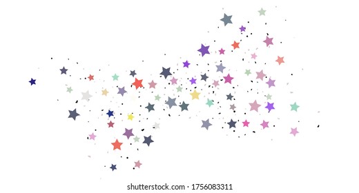 Starry Confetti. Mehrfarbige Zufallssterne konfetti Hintergrund. Helle Design-Vorlage. Vektormuster mit farbigen Sternen. Geeignet für Ihr Design, Karten, Einladungen, Geschenk, VIP.