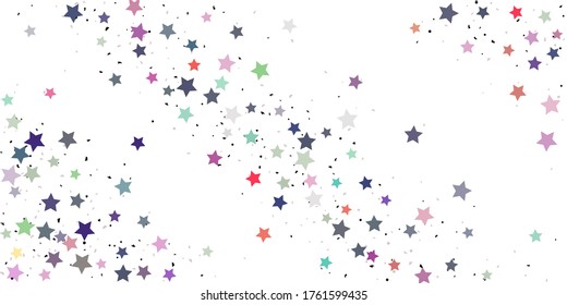 Starry Confetti. Multicolored random stars confetti background. Bright design template. Vector pattern with colored stars. Suitable for your design, cards, invitations, gift, VIP.