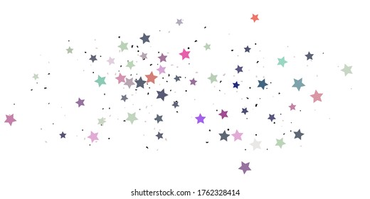 Starry Confetti. Estrellas aleatorias multicolores conforman el fondo. Plantilla de diseño brillante. Patrón vectorial con estrellas de color. Adecuado para tu diseño, tarjetas, invitaciones, regalo, VIP.