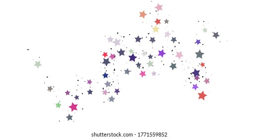 Starry Confetti. Multicolored random stars confetti background. Bright design template. Vector pattern with colored stars. Suitable for your design, cards, invitations, gift, VIP.