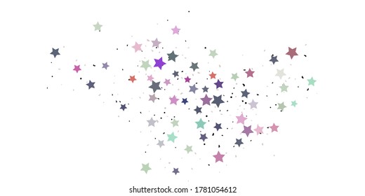 Starry Confetti. Mehrfarbige Zufallssterne konfetti Hintergrund. Helle Design-Vorlage. Vektormuster mit farbigen Sternen. Geeignet für Ihr Design, Karten, Einladungen, Geschenk, VIP.