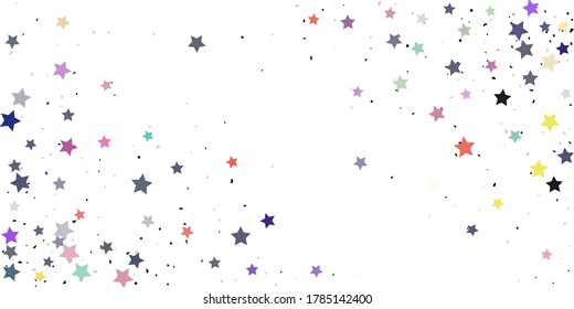 Starry Confetti. Multicolored random stars confetti background. Bright design template. Vector pattern with colored stars. Suitable for your design, cards, invitations, gift, VIP.