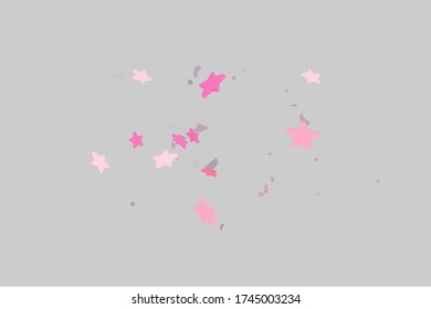 Starry Confetti. Pink random confetti background. Bright design template. Vector pattern with pink stars. Suitable for your design, cards, invitations, gift, VIP.