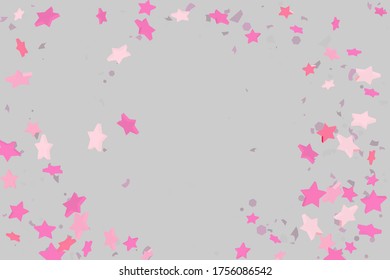 Starry Confetti. rosafarbene zufällige Konfetti-Hintergrund. Helle Design-Vorlage. Vektormuster mit rosafarbenen Sternen. Geeignet für Ihr Design, Karten, Einladungen, Geschenk, VIP.