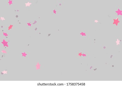 Starry Confetti. Pink random confetti background. Bright design template. Vector pattern with pink stars. Suitable for your design, cards, invitations, gift, VIP.
