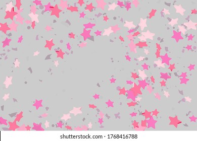 Starry Confetti. Fondo rosado aleatorio de confeti. Plantilla de diseño brillante. Patrón vectorial con estrellas rosas. Adecuado para tu diseño, tarjetas, invitaciones, regalo, VIP.