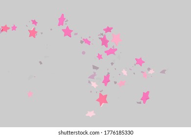 Starry Confetti. Pink random confetti background. Bright design template. Vector pattern with pink stars. Suitable for your design, cards, invitations, gift, VIP.