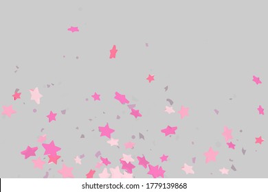 Starry Confetti. Pink random confetti background. Bright design template. Vector pattern with pink stars. Suitable for your design, cards, invitations, gift, VIP.