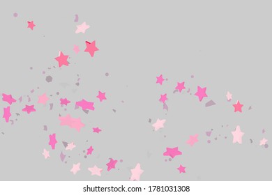 Starry Confetti. Pink random confetti background. Bright design template. Vector pattern with pink stars. Suitable for your design, cards, invitations, gift, VIP.
