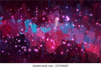 Starry cosmos brush strokes background. Vector version