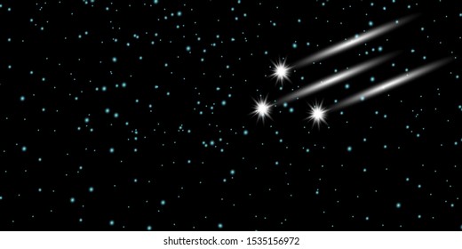 Starry dark night sky with planets. Astronomy space star background. Night pattern with stars and moon. Vector illustration.