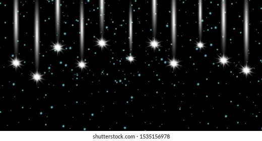 Starry dark night sky with planets. Astronomy space star background. Night pattern with stars and moon. Vector illustration.