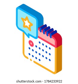 starry day on calendar icon vector. isometric starry day on calendar sign. color isolated symbol illustration