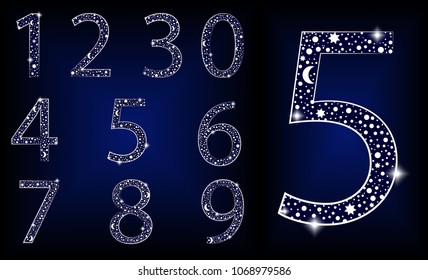 Starry digits isolated on a dark background. Vector illustration.