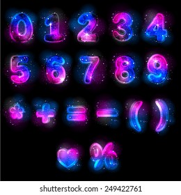 Starry Digits Set on Black Background. Handmade font.  EPS 10. Smartly Grouped and layered.