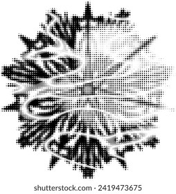 Starry dot mandala con un sector limpio para copiar texto. Olas de energía gradiente en ornamento. Esbozo transparente. Vector.