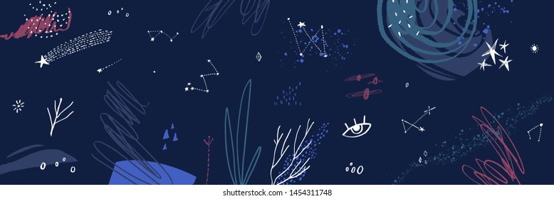 Starry Earth space scene vector, foggy galaxy texture. Dark colors. Stars and planets illustration. Good for poster, wallpaper, banner, layout, cover design and more