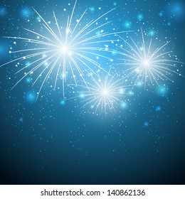 Starry fireworks blue background