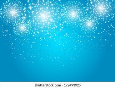 Starry Fireworks On Blue Background