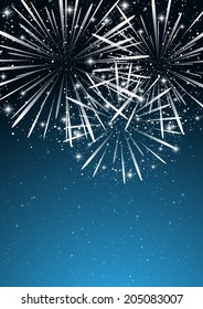 Starry fireworks on blue background