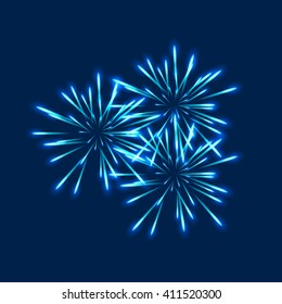 Starry fireworks on blue background. Vector illustration 
