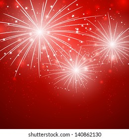 Starry Fireworks On Red Background