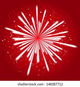 Starry fireworks on red background