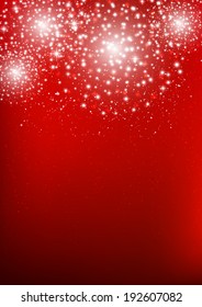 Starry fireworks on red background