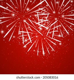 Starry fireworks on red background