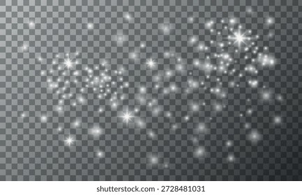 brilho estrelado, partículas cintilantes, elementos de luz brilhante em um fundo transparente, luz cintilante, imagem vetorial