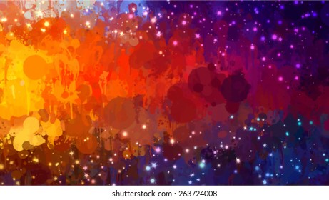 Starry horizon brush strokes background. Vector version