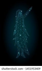 Starry low poly illustration with shiny beautiful woman silhouette on the dark background