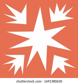 Starry modern square tile, geometry shapes in warm tone. Irregular shapes on light orange background. Keen irregular big elements. Modern style. Line with sharp corners. Asymmetrical paper cut line