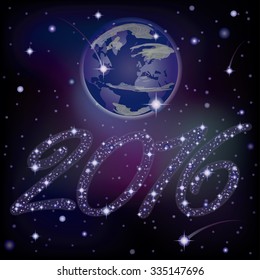 Starry New 2016 Year greeting card, vector illustration