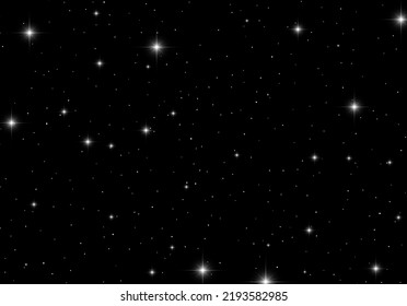 Starry night abstract background with scattered vector stars in the black sky