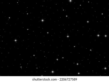 Starry night abstract background with scattered vector stars in the black sky