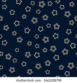 Starry Night Abstract Background. Seamless Pattern With Many Outline Stars. Yellow Elements On Dark Blue Sky. Magic Bright Wallpaper. Sweet Dreams.