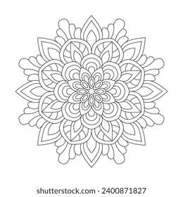 Starry night adult mandala coloring book page for kdp book interior. Peaceful Petals, Ability to Relax, Brain Experiences, Harmonious Haven, Peaceful Portraits, Blossoming Beauty mandala design.