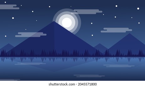 Starry night of ancient Egypt with full moon in the sky. clouds are here and there. 4 Pyramids are near the river. Can use as a wall paper or game background.   