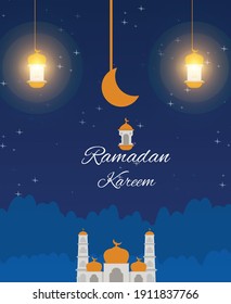 Diseño de fondo nocturno estrellado durante el mes de Ramadán
