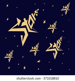 Starry night background on dark blue color, star word in a form of stars, vector 
