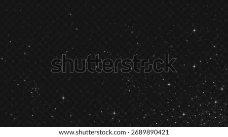 Starry night background with shimmer effects and bokeh light particles on dark surface - scattered bright points in cosmic atmosphere. Celestial texture elements for astronomy or magical designs.