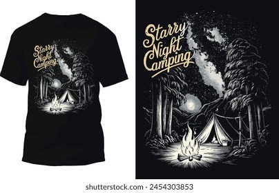 Camping noche estrellada camiseta Diseño. Vector camiseta Diseño.
