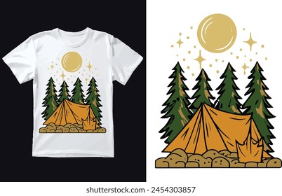 Starry night camping t shirt Design. Vector t shirt Design.
