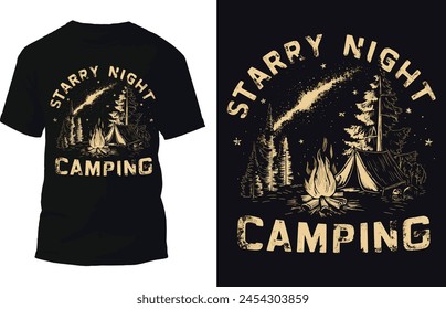 Starry night camping t shirt Design. Vector t shirt Design.
