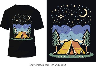 Starry night camping t shirt Design. Vector t shirt Design.
