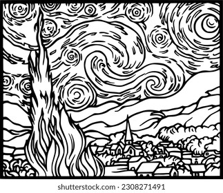 The Starry Night (Editable) - Vector Illustration