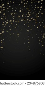 Starry night fairy tale background. Cute sparkling twinkles, christmas spirit in the air. Festive stars vector illustration on black background.